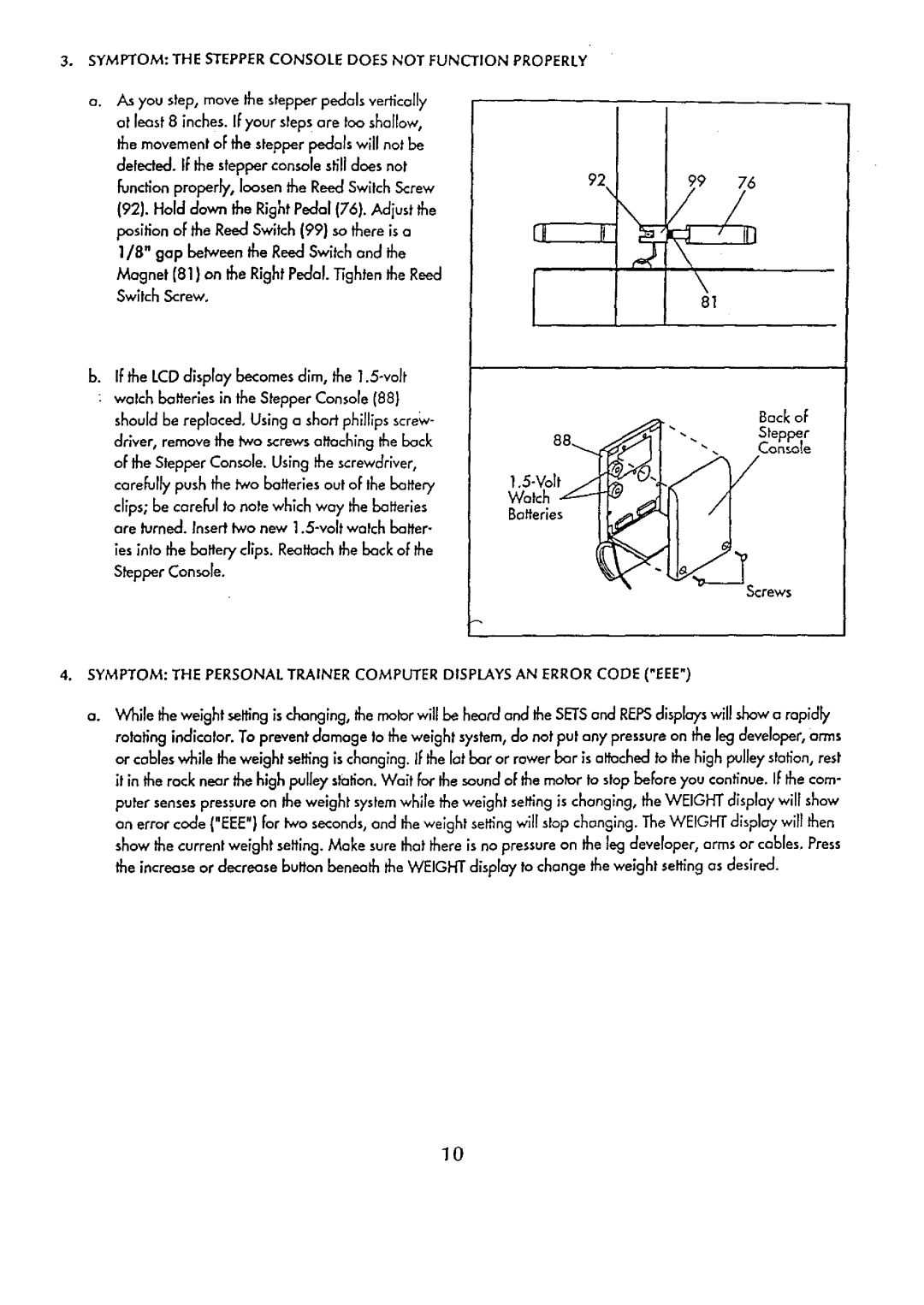 Sears 831.15934 manual Symptom the Stepperconsole does not Function Properly, Volt J 