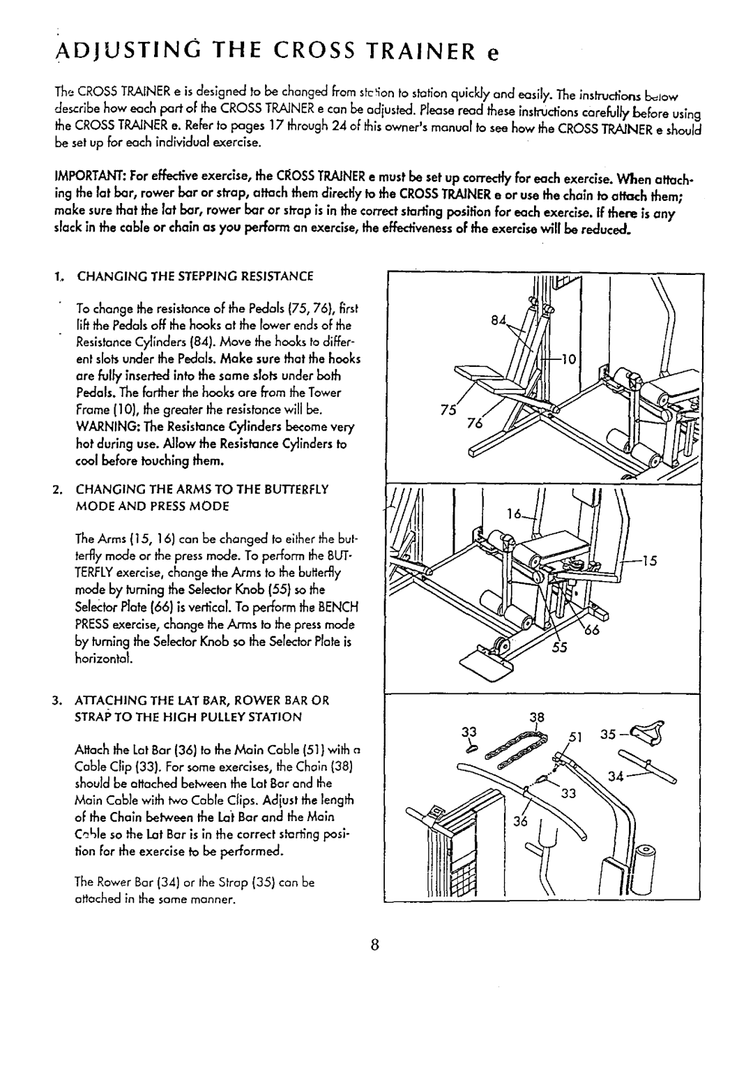 Sears 831.15934 manual Changing the Stepping Resistance, Mode and Pressmode, Strai to the High Pulley Station 