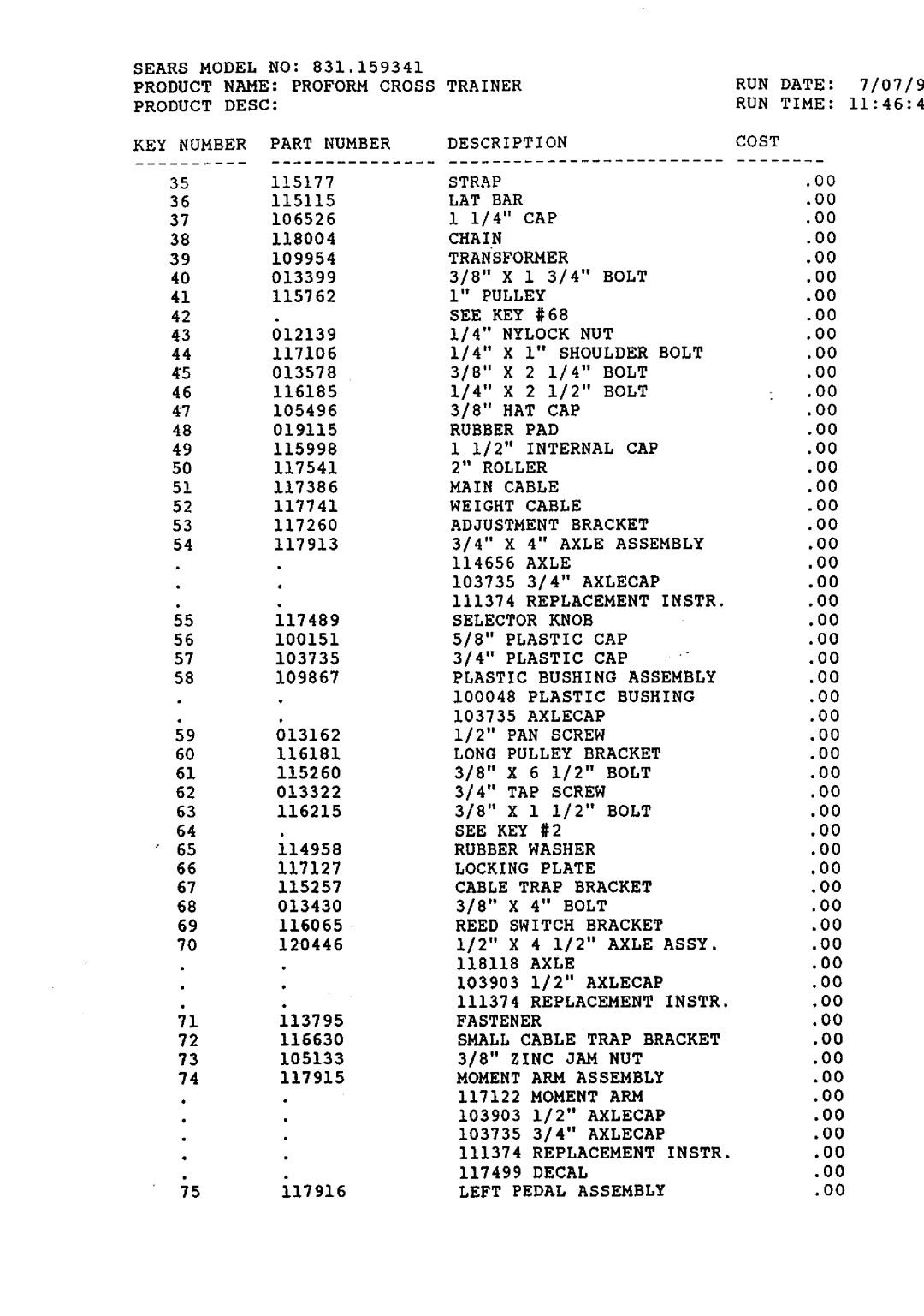 Sears 831.159341 manual Cable 