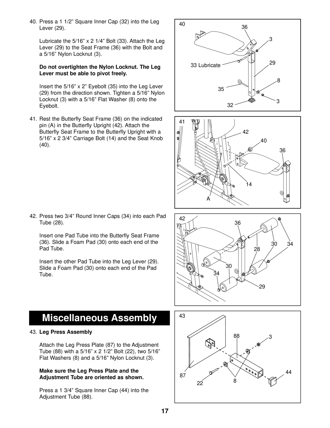 Sears 831.159370 user manual Miscellaneous Assembly, Leg Press Assembly 