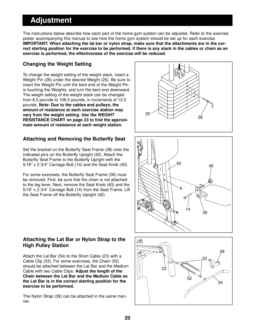 Sears 831.159370 user manual Adjustment, Changing the Weight Setting 