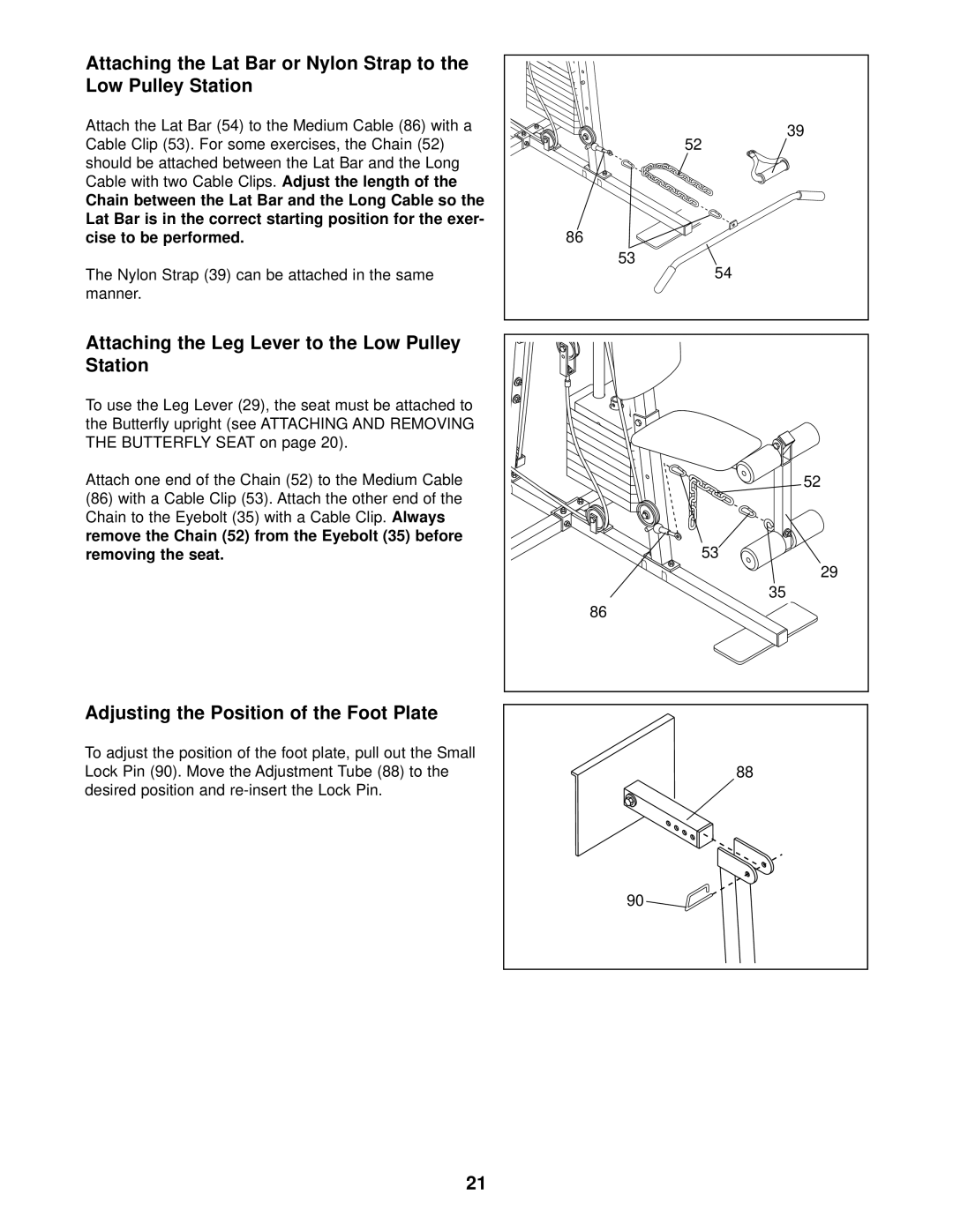 Sears 831.159370 user manual Attaching the Leg Lever to the Low Pulley Station 