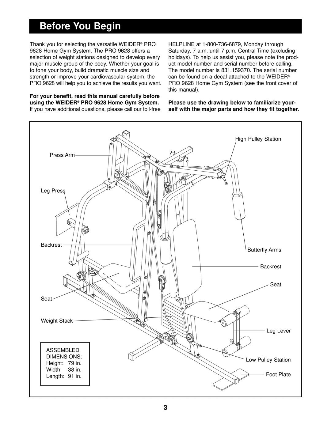 Sears 831.159370 user manual Before You Begin 