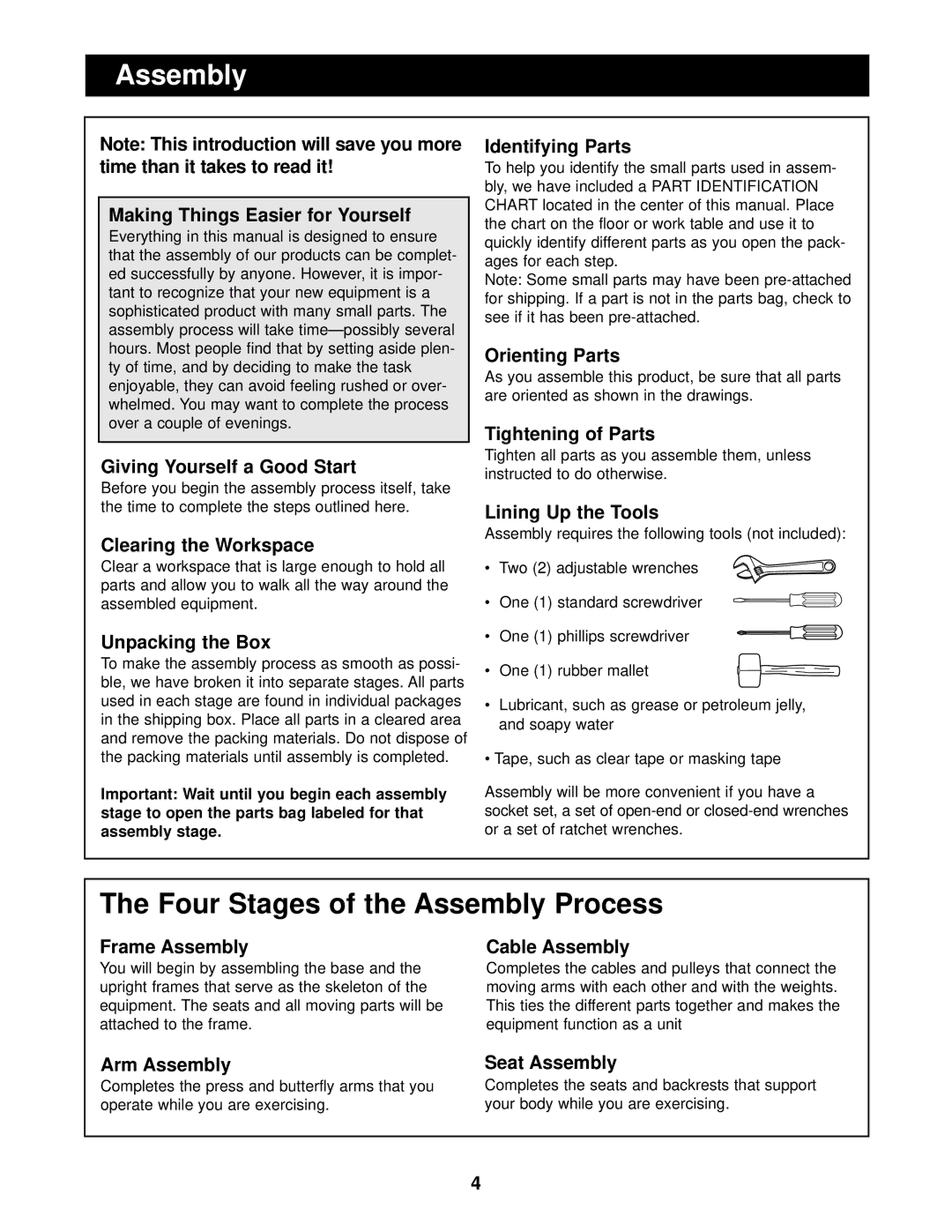 Sears 831.159370 user manual Assembly, Making Things Easier for Yourself 