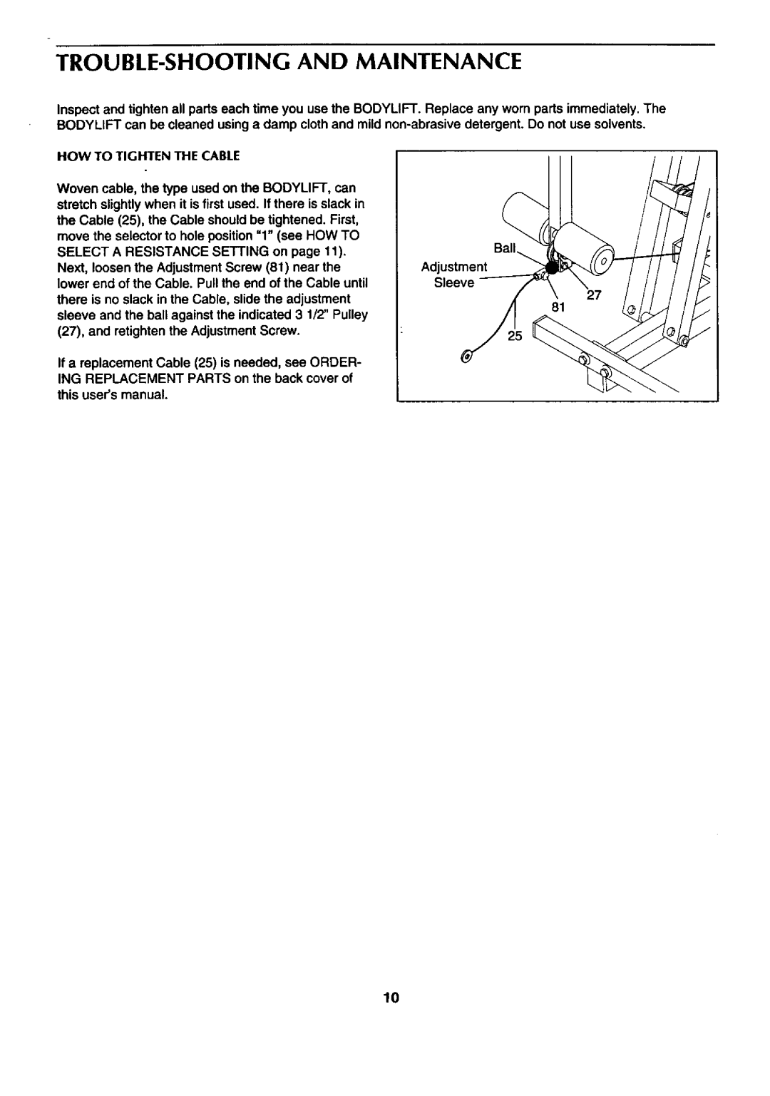 Sears 831.159412 user manual TROUBLE-SHOOTING and Maintenance 