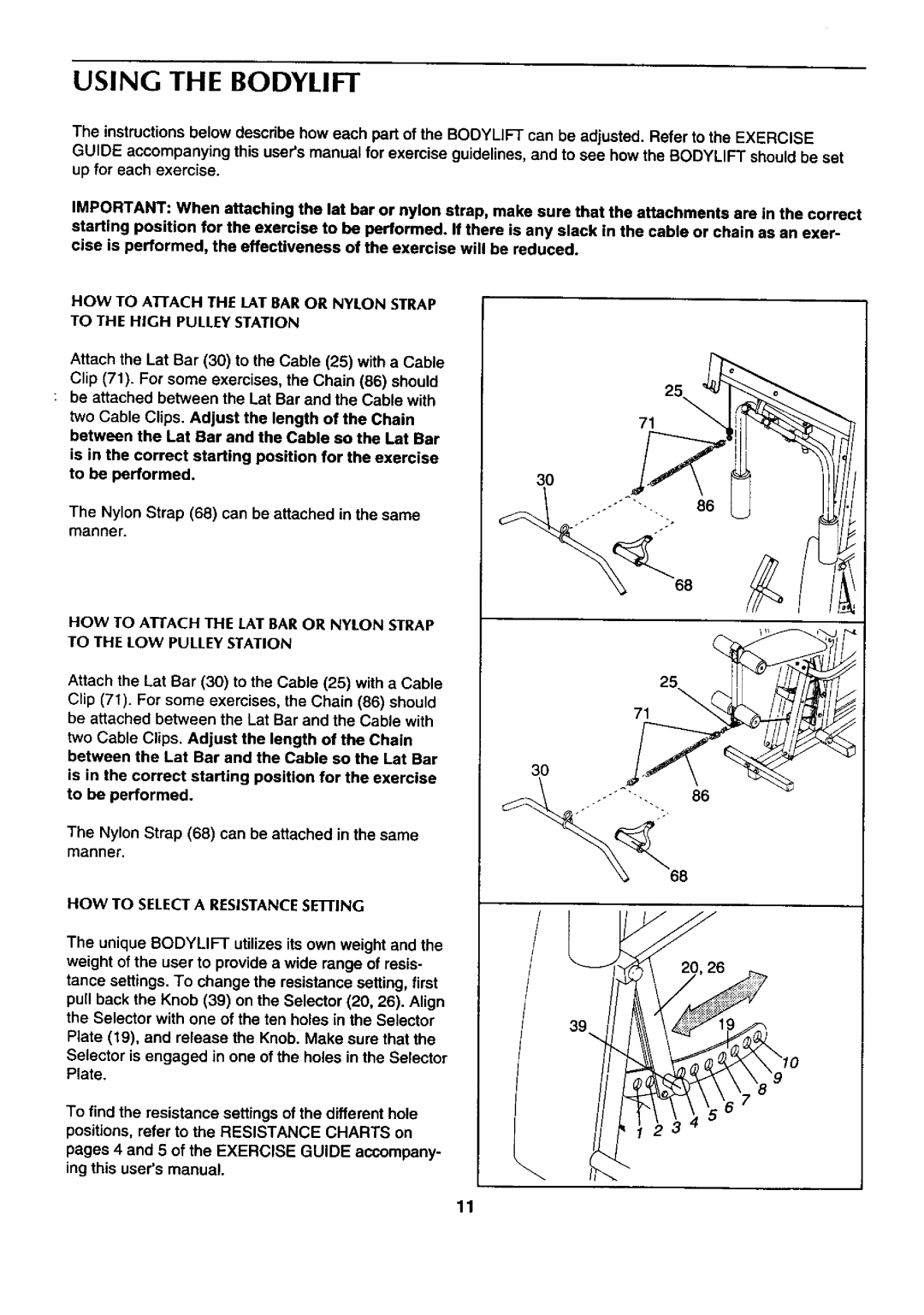 Sears 831.159412 user manual Using the Bodylift, HOW to Selecta Resistancesetiing 