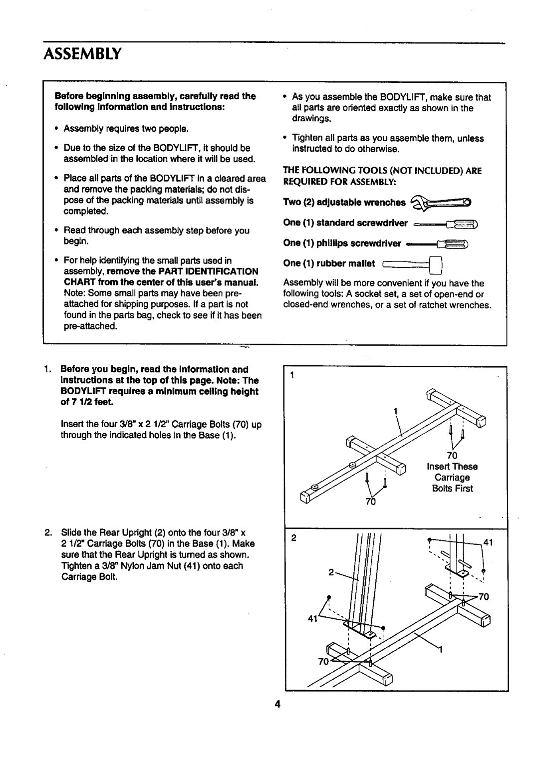 Sears 831.159412 user manual Following Tools not Included are Required for Assembly 