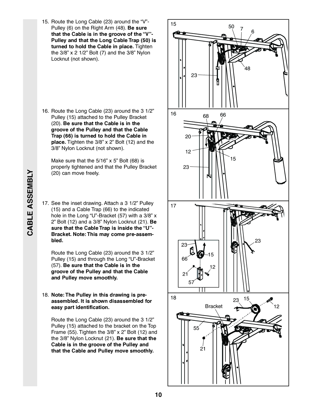 Sears 831.159460 user manual Cable Assembly 