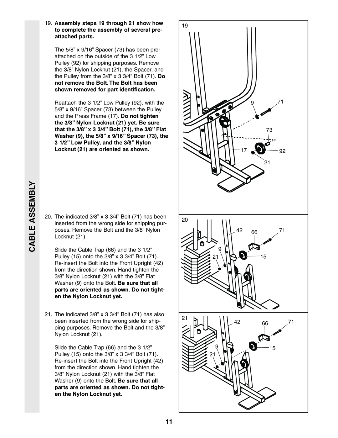 Sears 831.159460 user manual Cable Assembly 