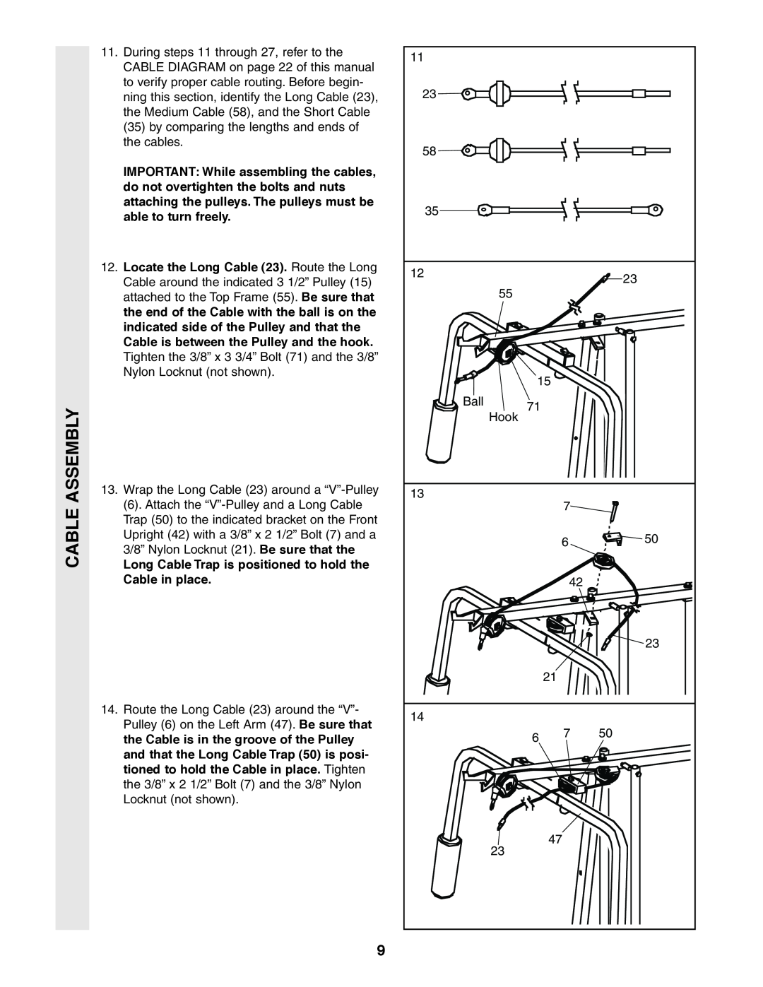 Sears 831.159460 user manual Cable Assembly, Long Cable Trap is positioned to hold the Cable in place 