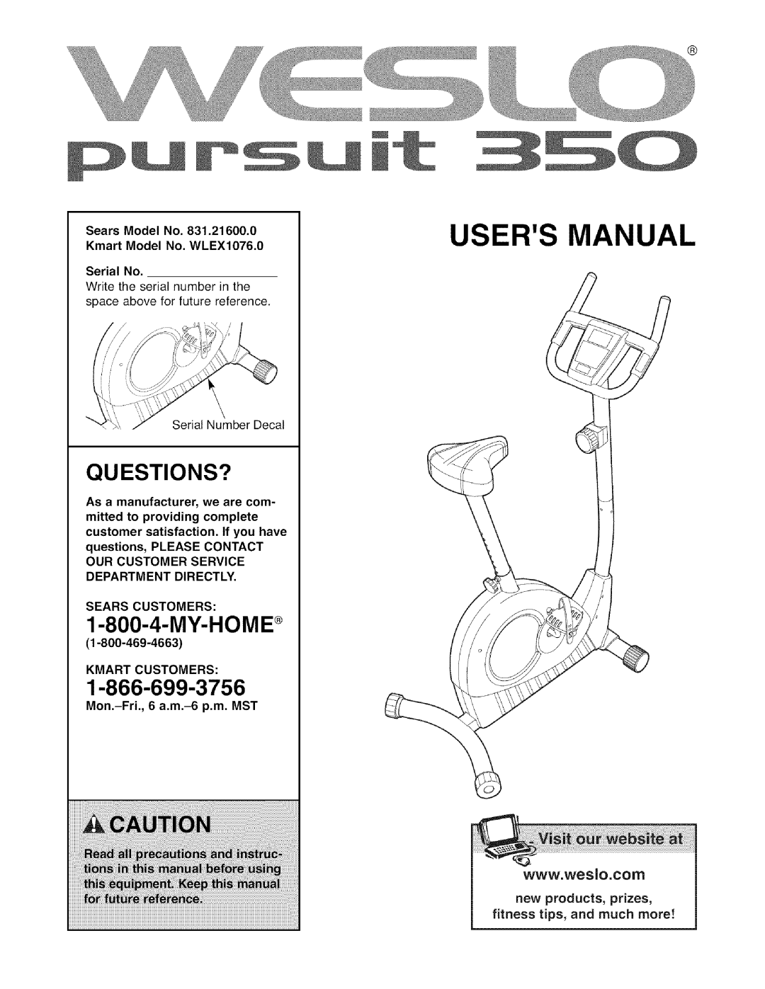 Sears 83,121,600.00 user manual Questions?, Sears Model No ,21600.0 Kmart Model No. WLEX1076.0, Sears Customers 