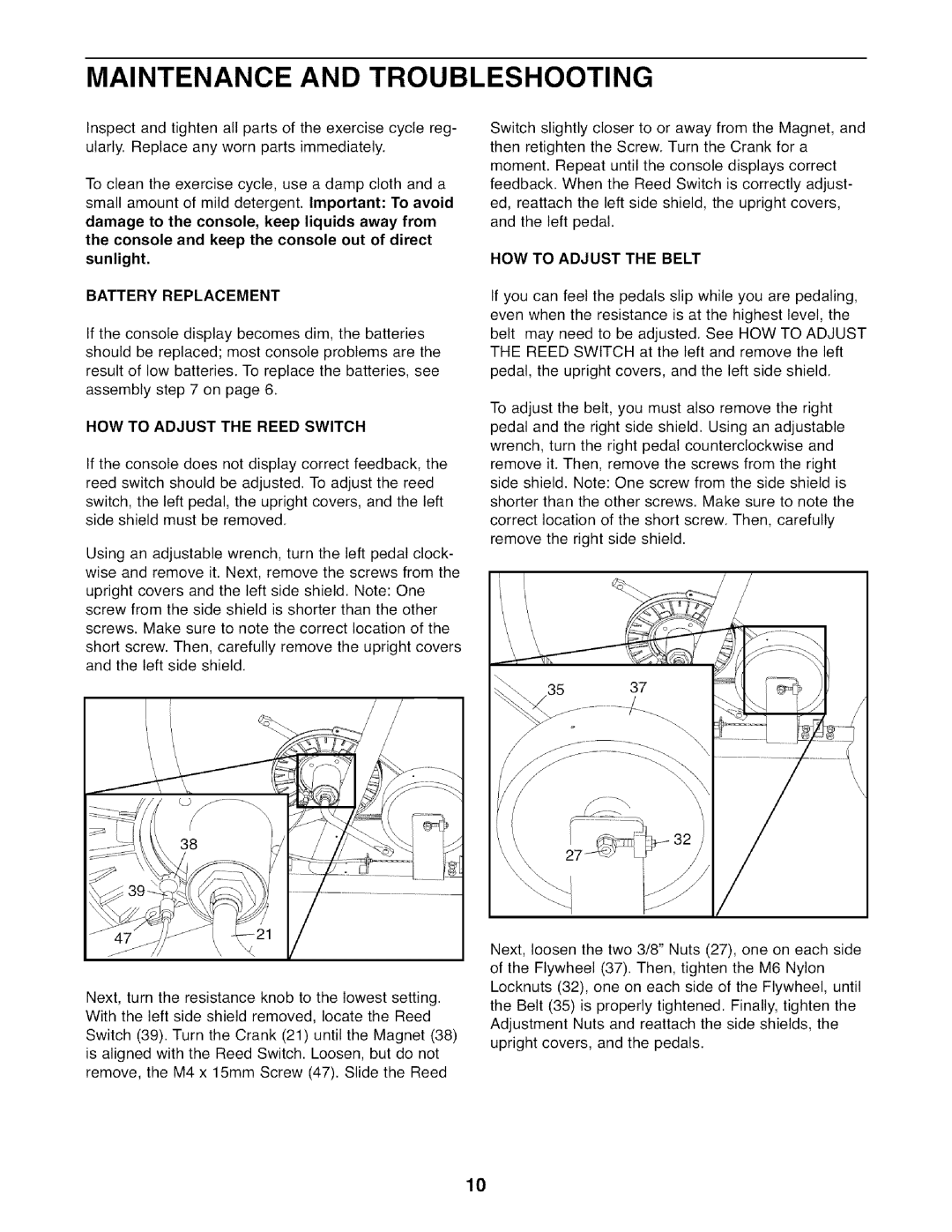 Sears 83,121,600.00 user manual Maintenance and Troubleshooting, Battery Replacement, HOW to Adjust the Reed Switch 