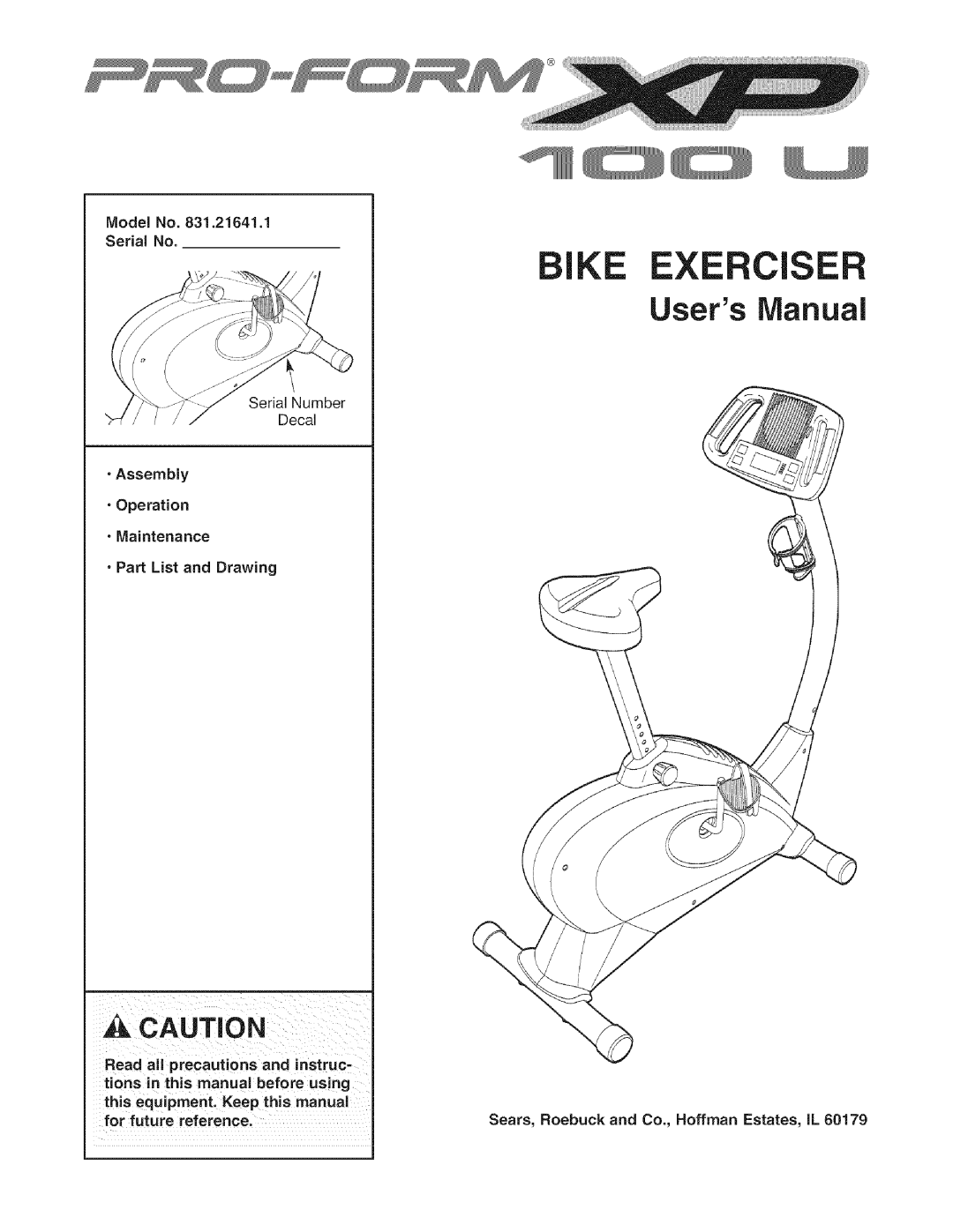 Sears 831.21641.1 user manual Serial No, Assembly Operation, Part List and Drawing Read all precautions and instruc 