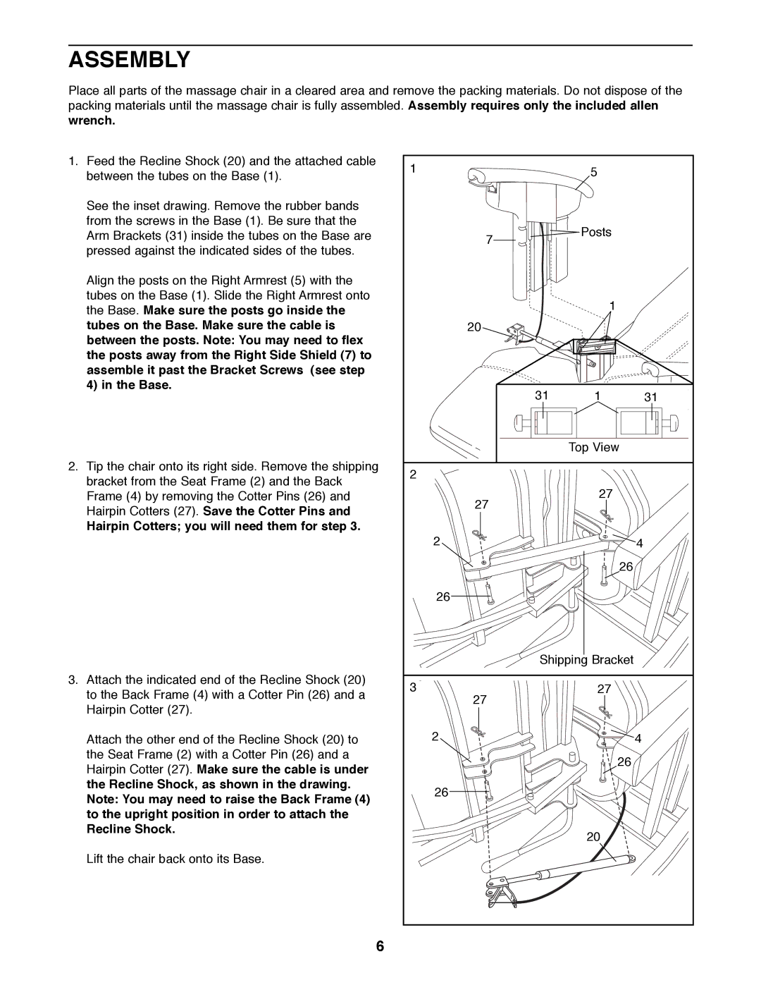 Sears 831.219910 manual Assembly, Hairpin Cotters you will need them for step 