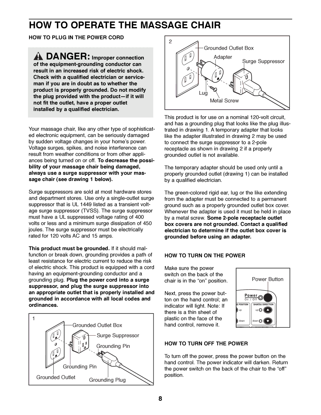 Sears 831.219910 manual HOW to Operate the Massage Chair, HOW to Plug in the Power Cord, HOW to Turn on the Power 