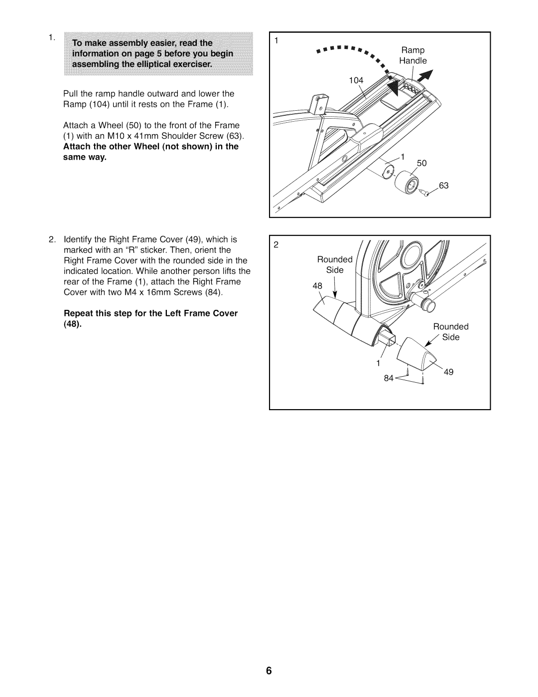 Sears 831.23744.1 user manual Repeat this step for the Left Frame Cover 