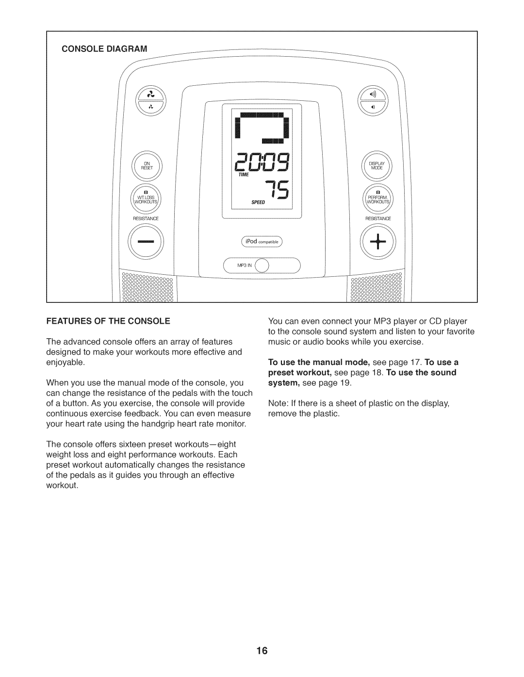 Sears 831.23953.0 user manual Console Diagram Features of the Console 