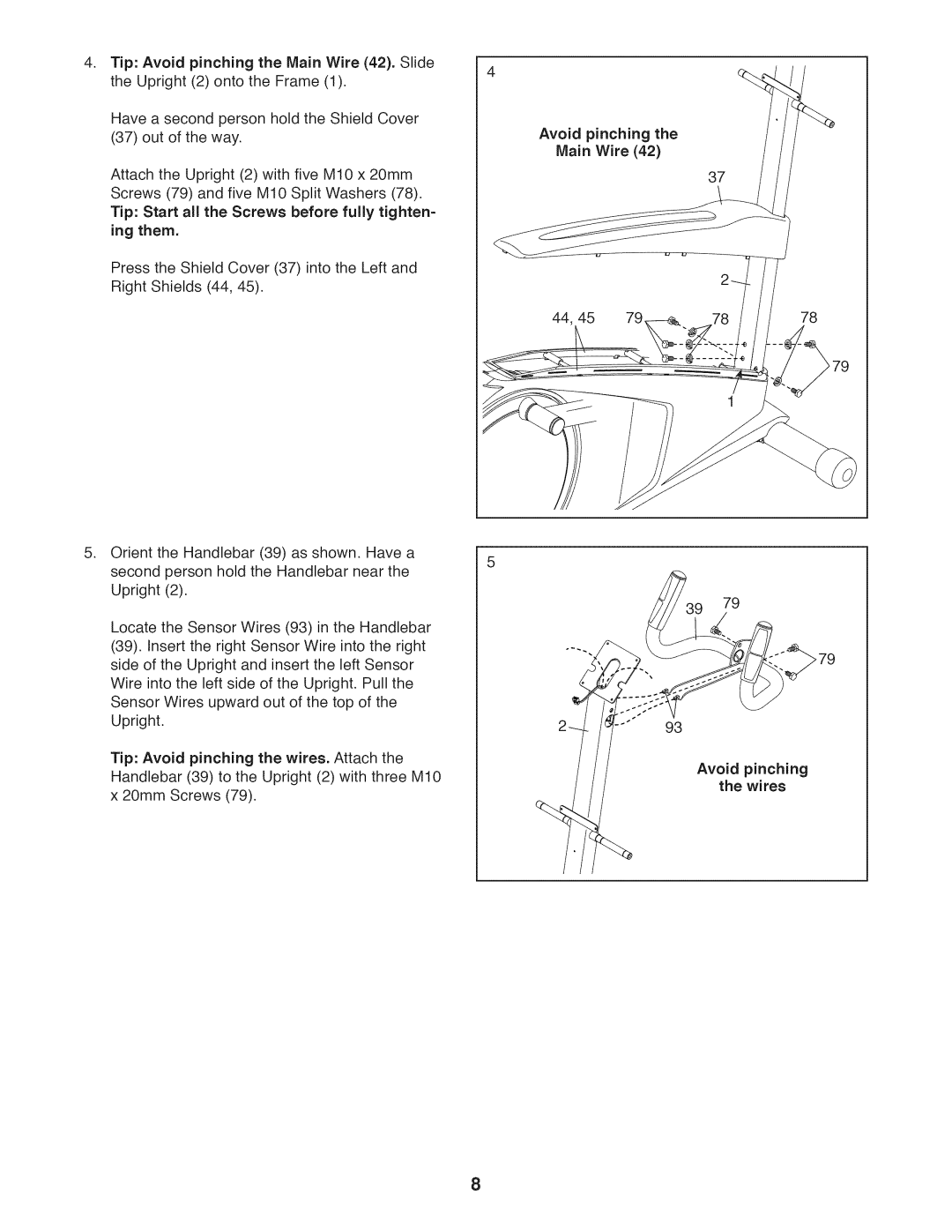 Sears 831.23953.0 user manual Avoid pinching the wires 