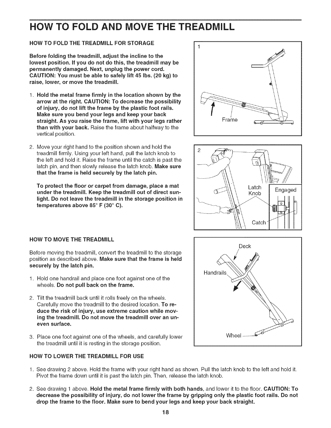 Sears 831.24733.0 HOW to Fold and Move the Treadmill, NOW to Fold the Treadmill for Storage, HOW to Move the Treadmill 