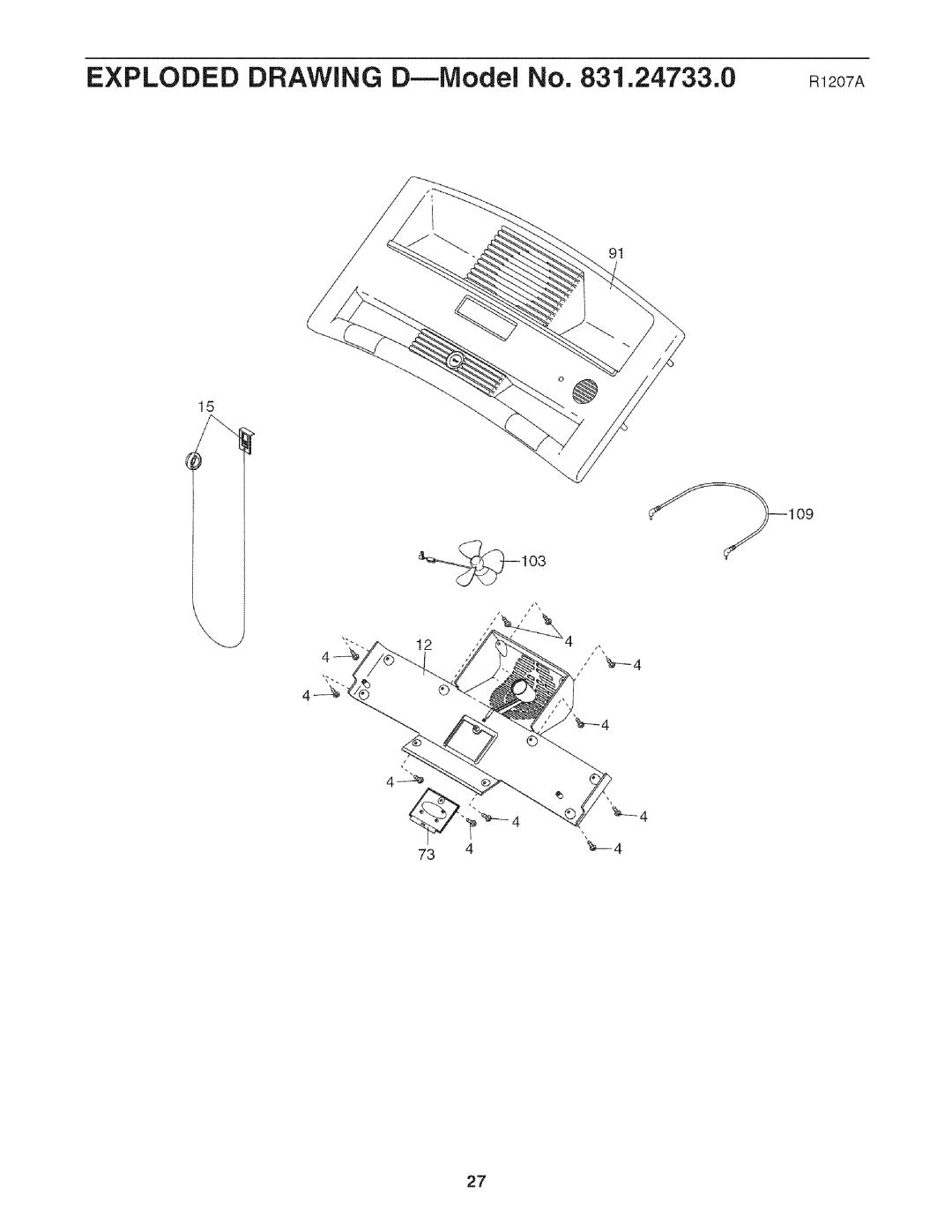 Sears 831.24733.0 user manual Exploded Drawing D--IVlodei No .24733.0 m2ozA 