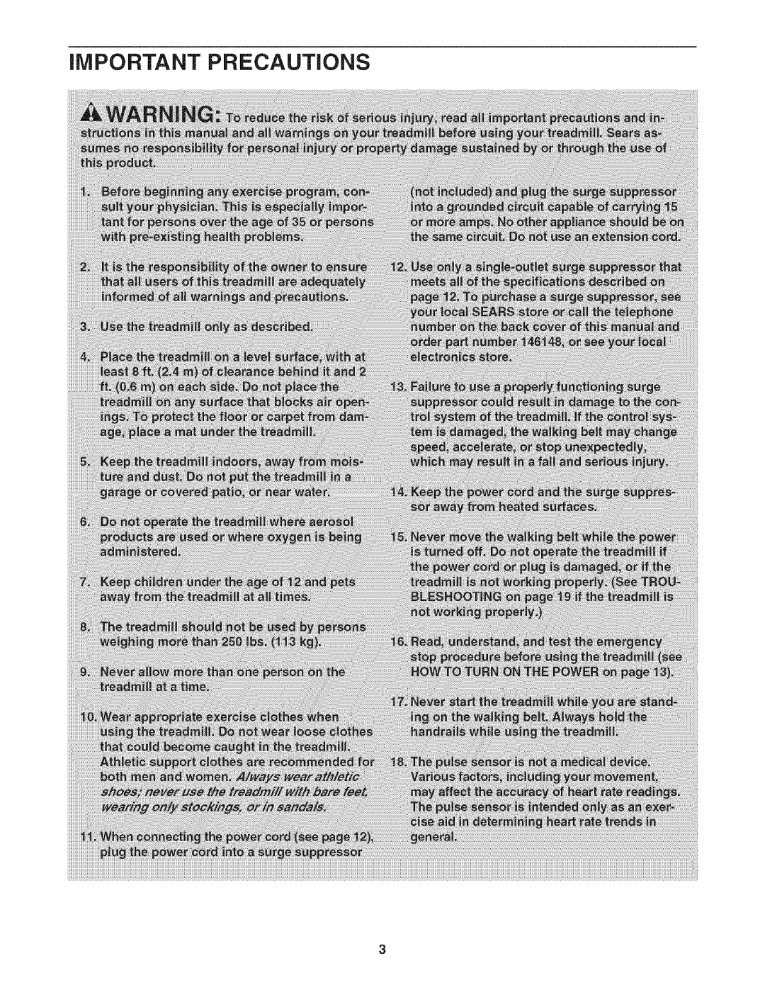 Sears 831.24733.0 user manual IMPORTANT Precautions 