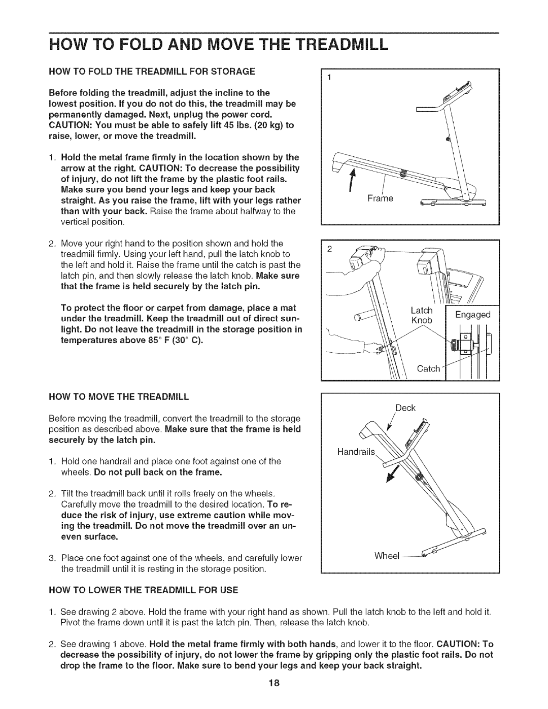 Sears 831.24733.0 user manual How To Fold And Move The Treadmill 