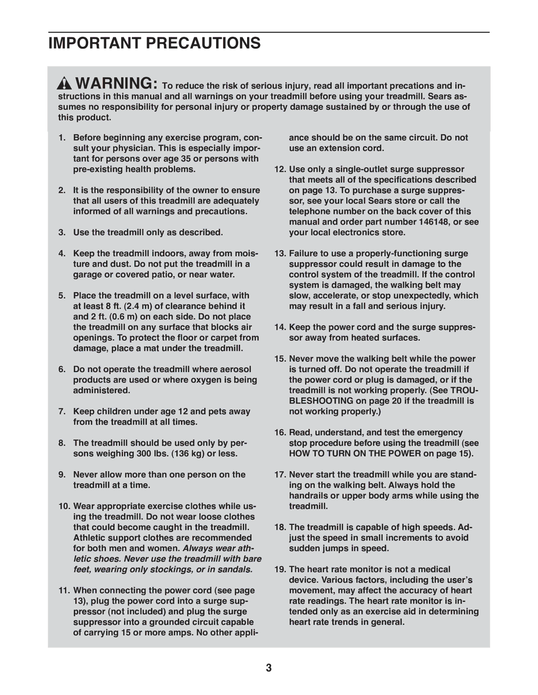 Sears 831.24843.0 user manual Important Precautions 