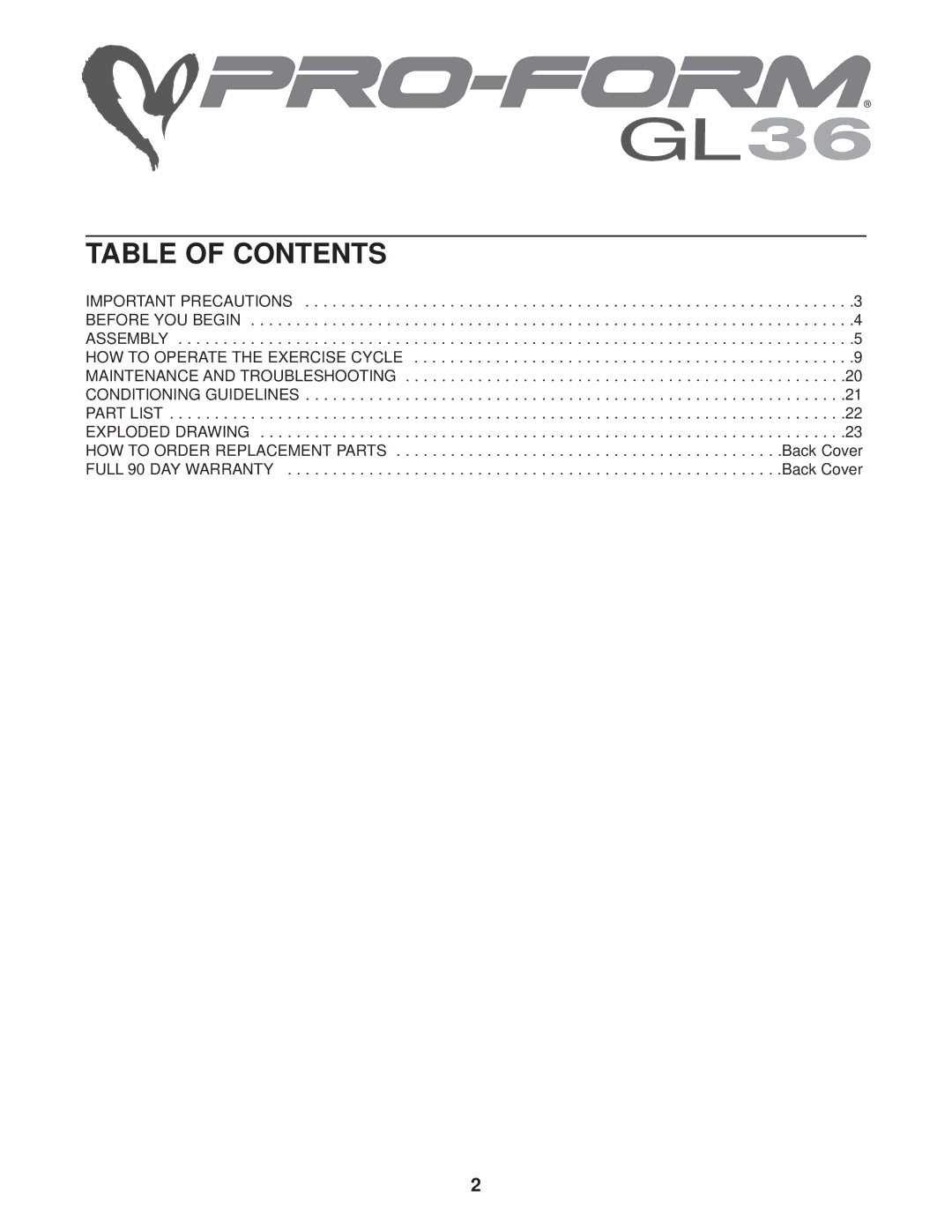 Sears 831.283120 user manual Table of Contents 