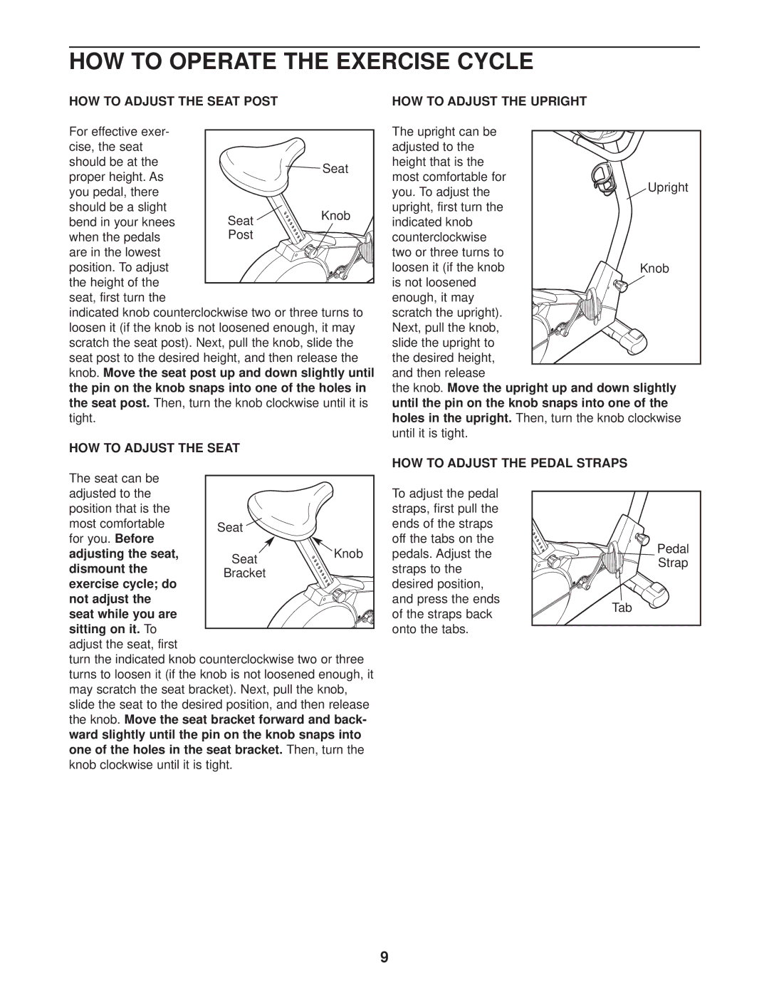 Sears 831.283120 user manual HOW to Operate the Exercise Cycle, HOW to Adjust the Seat Post, HOW to Adjust the Upright 