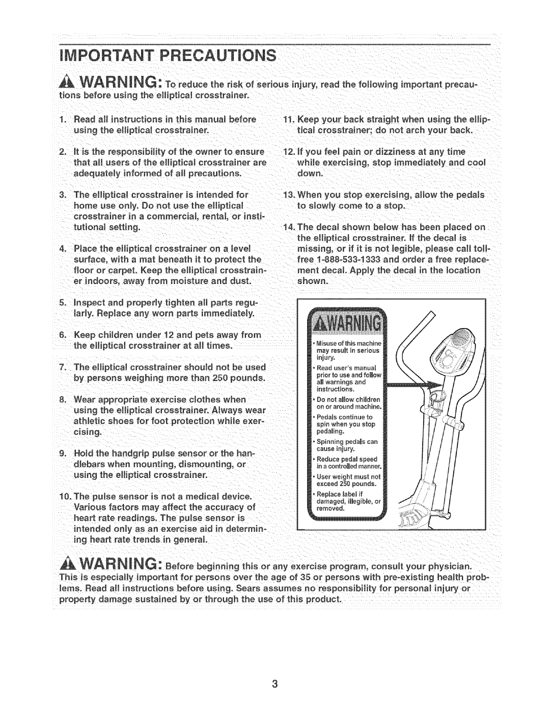 Sears 831.283521 user manual IMPORTANT Precautions, Do not show chimdren 