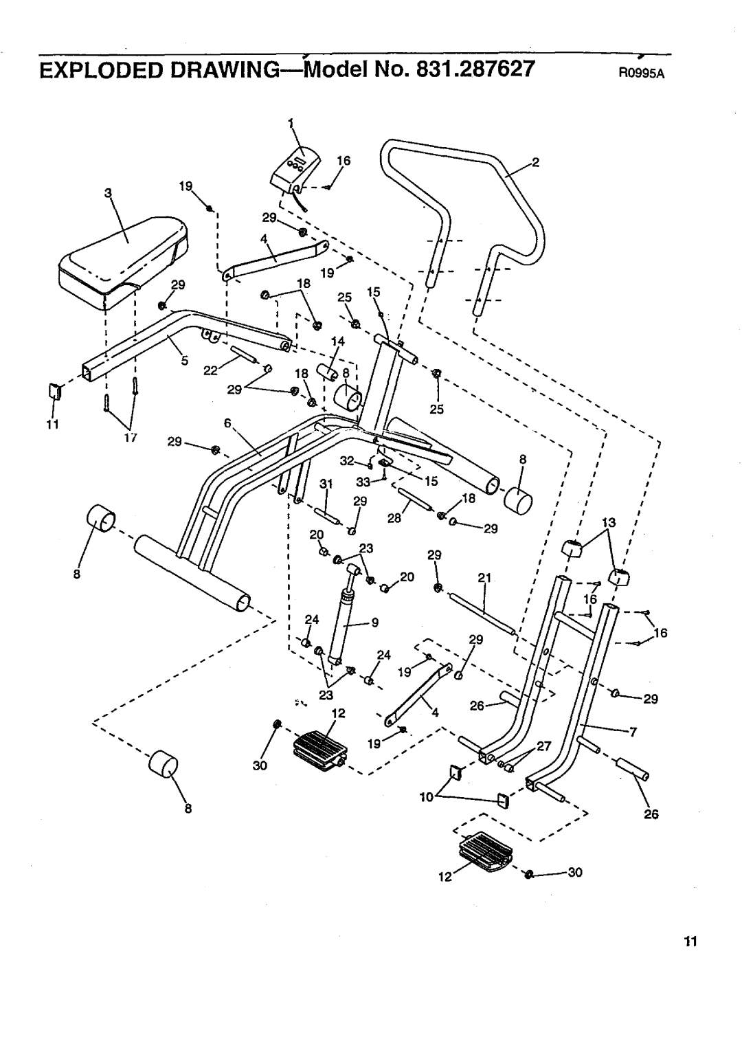 Sears 831.287627 user manual Exploded DRAWING---Model No R0995A 