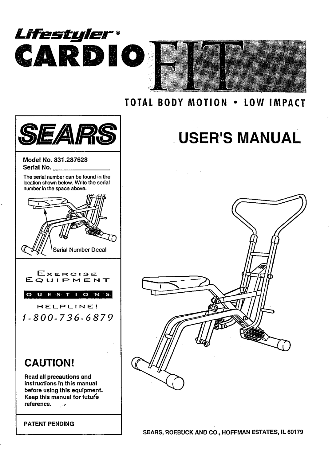 Sears 831.287628 user manual Total Body Motion LOW Impact, EQ u i FM ENT 