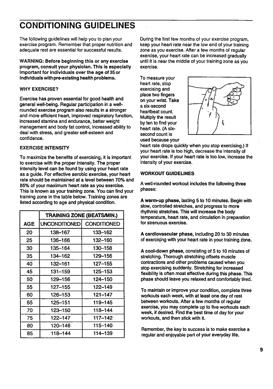 Sears 831.287724 user manual Conditioning Guidelines, Why Exercise?, Exercise Intensity, Workout Guidelines 