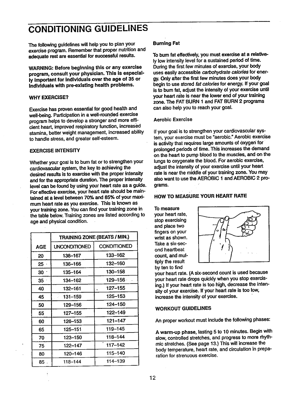 Sears 831.28782 user manual Conditioning Guidelines 