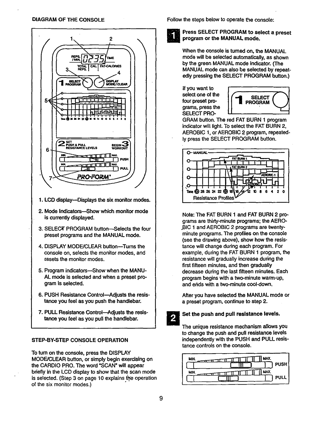 Sears 831.28782 user manual Diagram of the Console, STEP-BY-STEP Console Operation, Program, Select PRO 