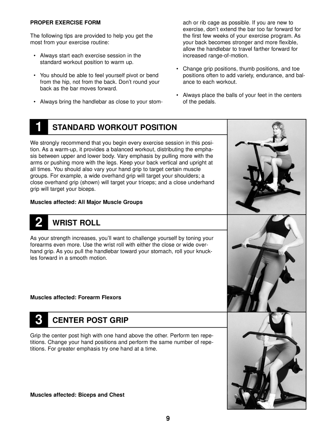 Sears 831.287941 Proper Exercise Form, Muscles affected All Major Muscle Groups, Muscles affected Forearm Flexors 