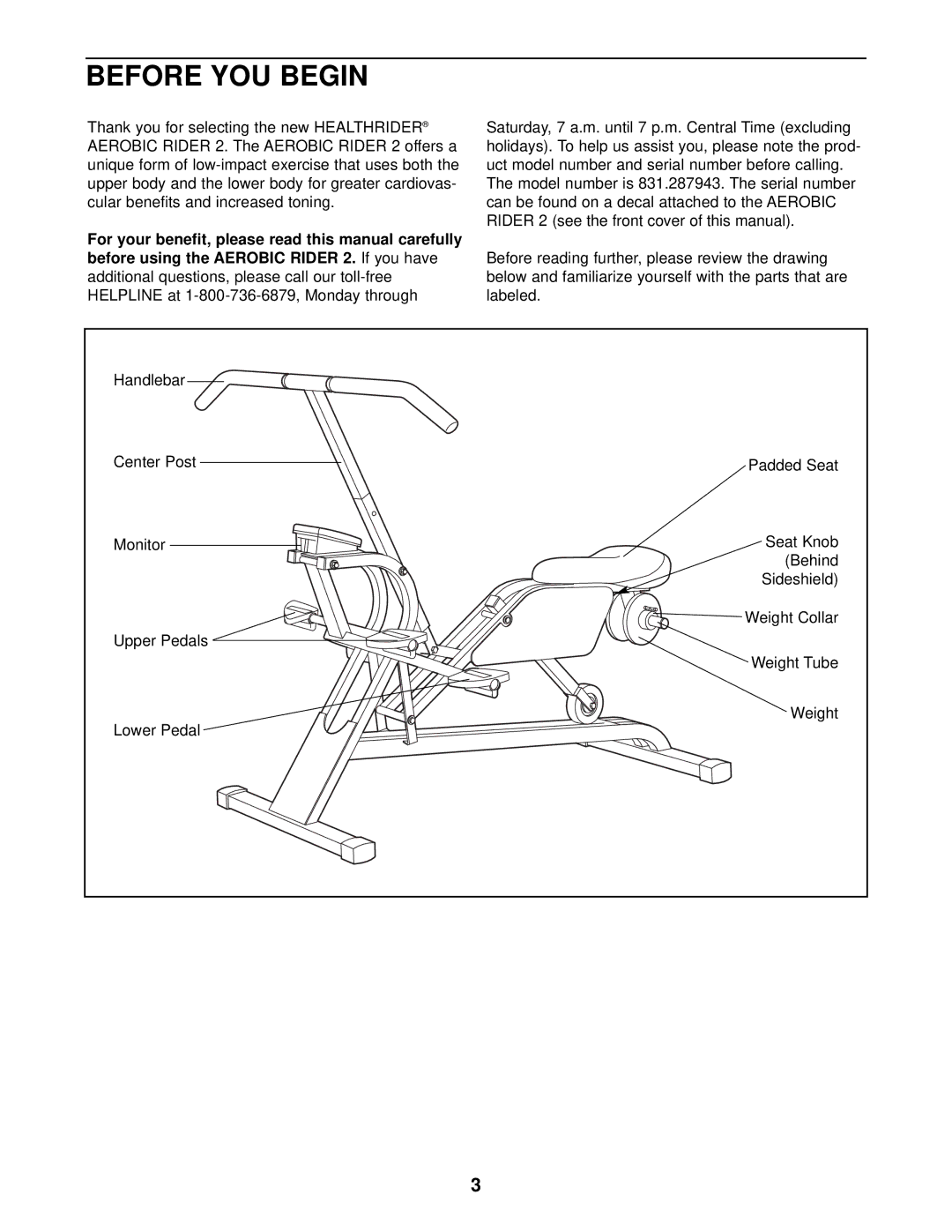 Sears 831.287943 user manual Before YOU Begin 