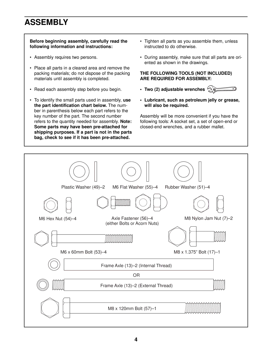 Sears 831.287943 user manual Following Tools not Included are Required for Assembly 