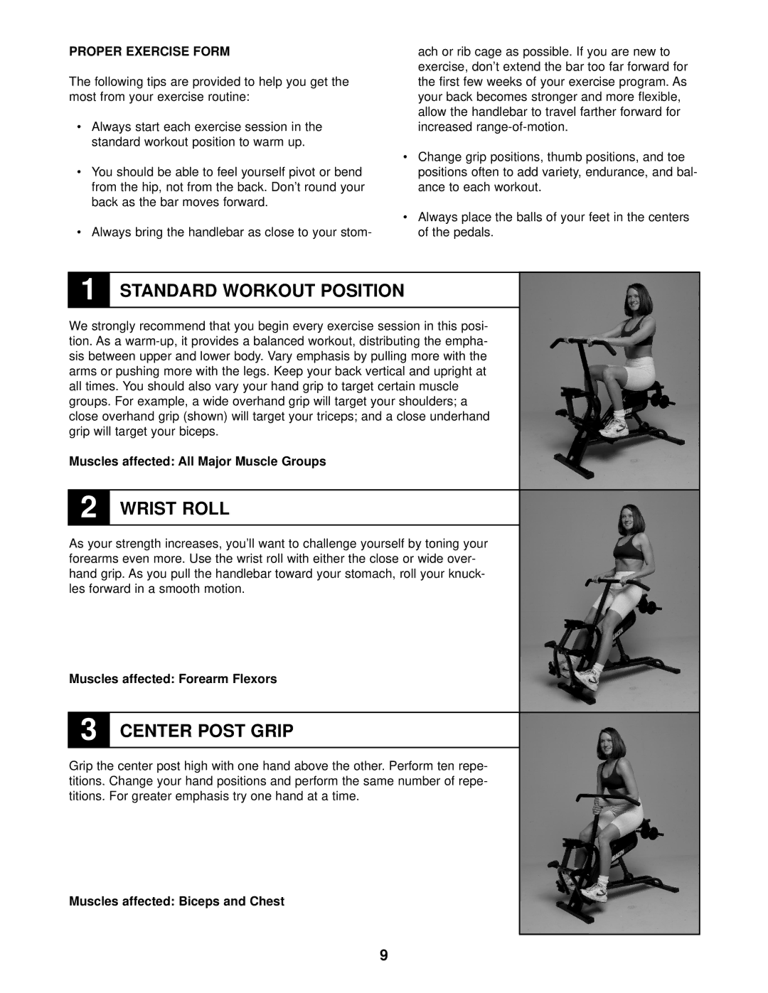 Sears 831.287943 Proper Exercise Form, Muscles affected All Major Muscle Groups, Muscles affected Forearm Flexors 