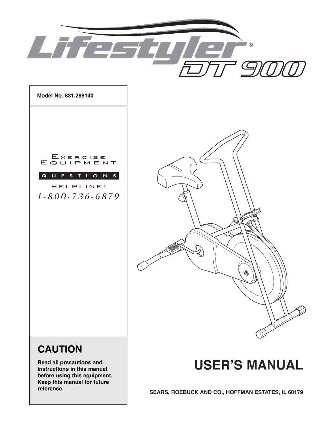 Sears 831.288140 manual Userõs Manual, SEARS, Roebuck and CO., Hoffman ESTATES, IL 