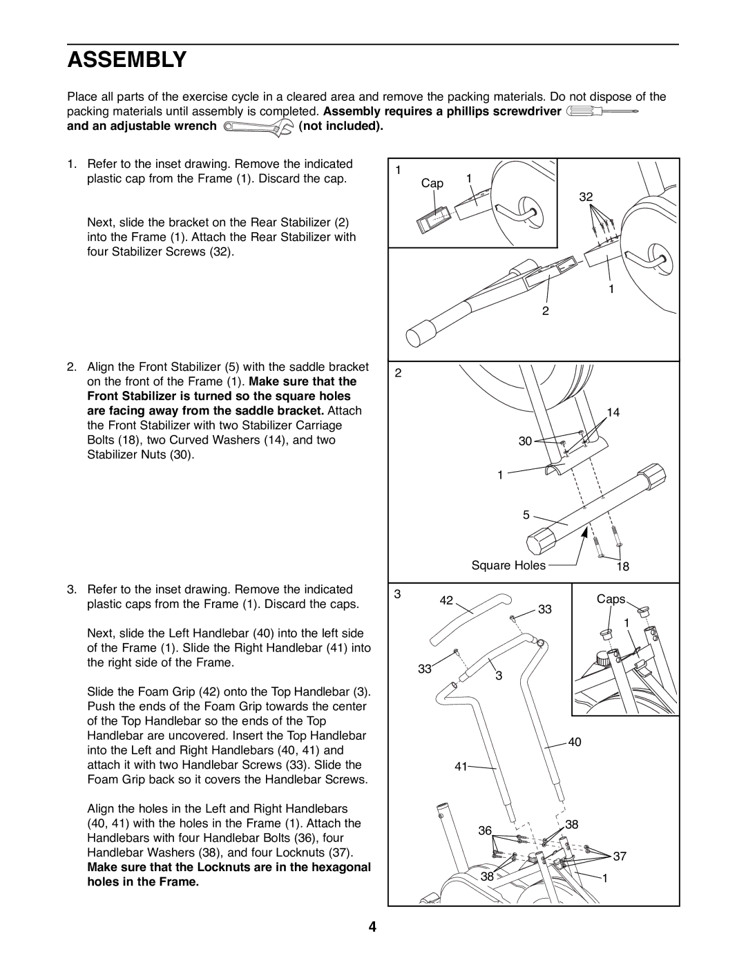 Sears 831.288140 manual Assembly, An adjustable wrench not included 