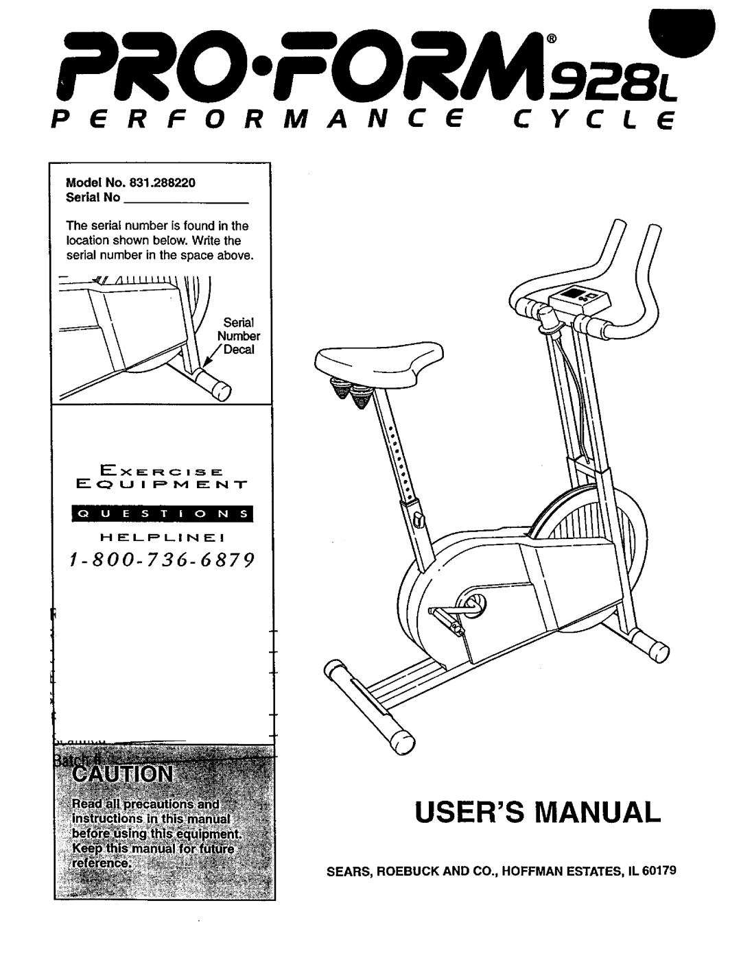 Sears 831.28822 user manual Serial Number Decal, SEARS, Roebuck and CO., Hoffman ESTATES, IL 