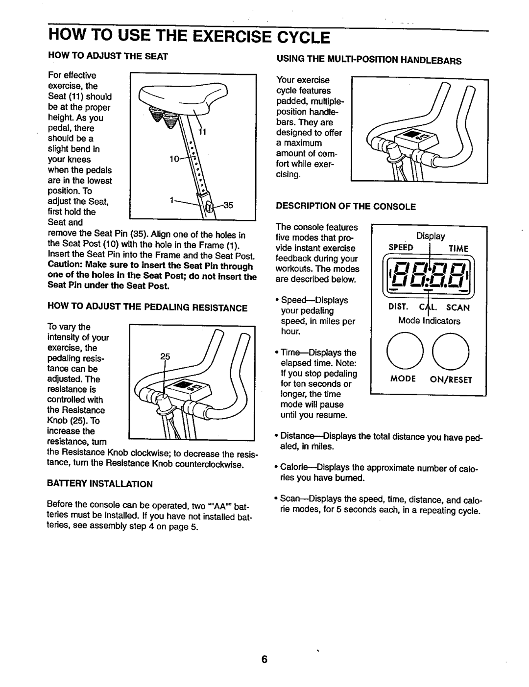 Sears 831.28822 user manual HOW to USE the Exercise, Cycle 