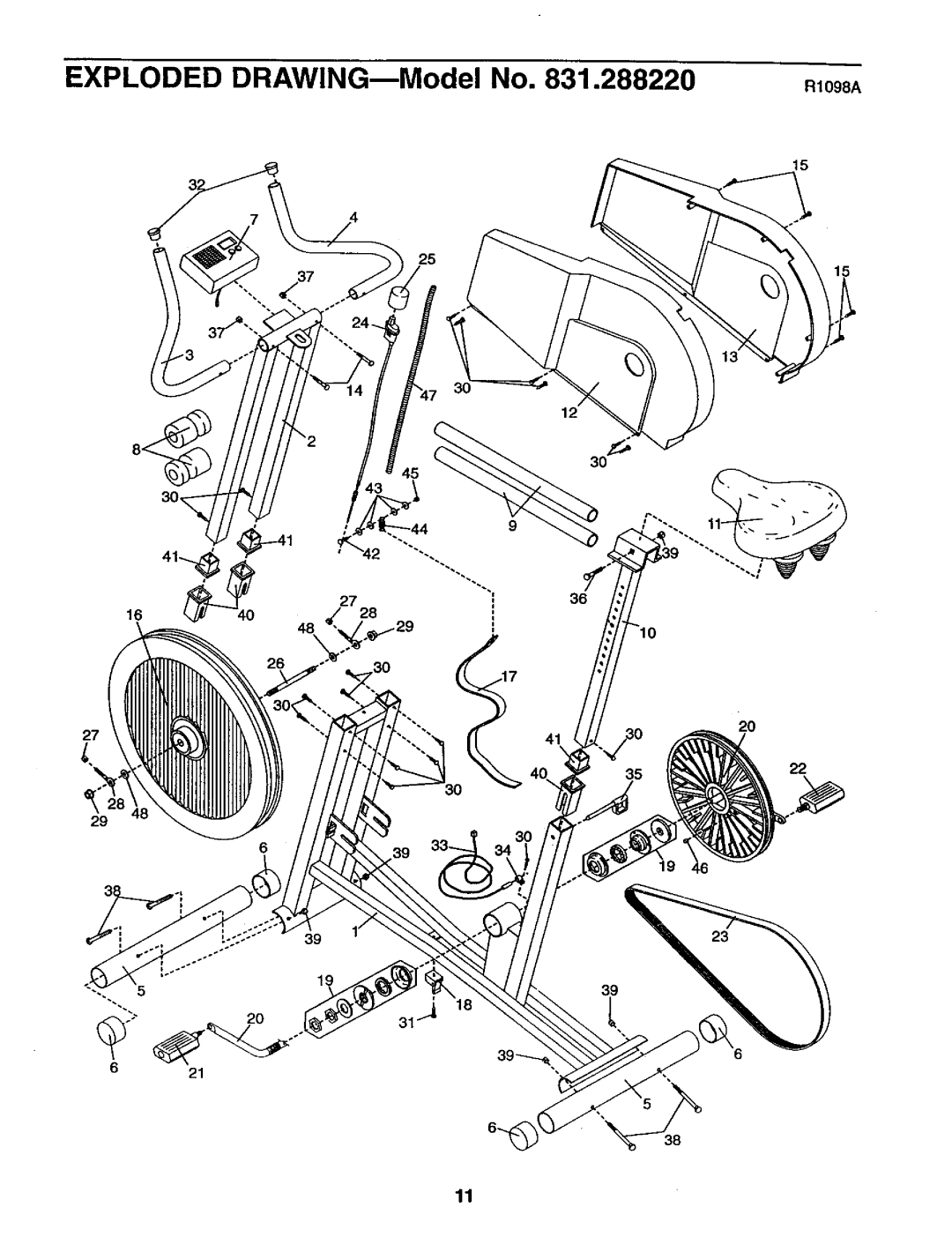 Sears 831.28822 user manual EXPLODED DRAWINGmModel No, RlO98A 