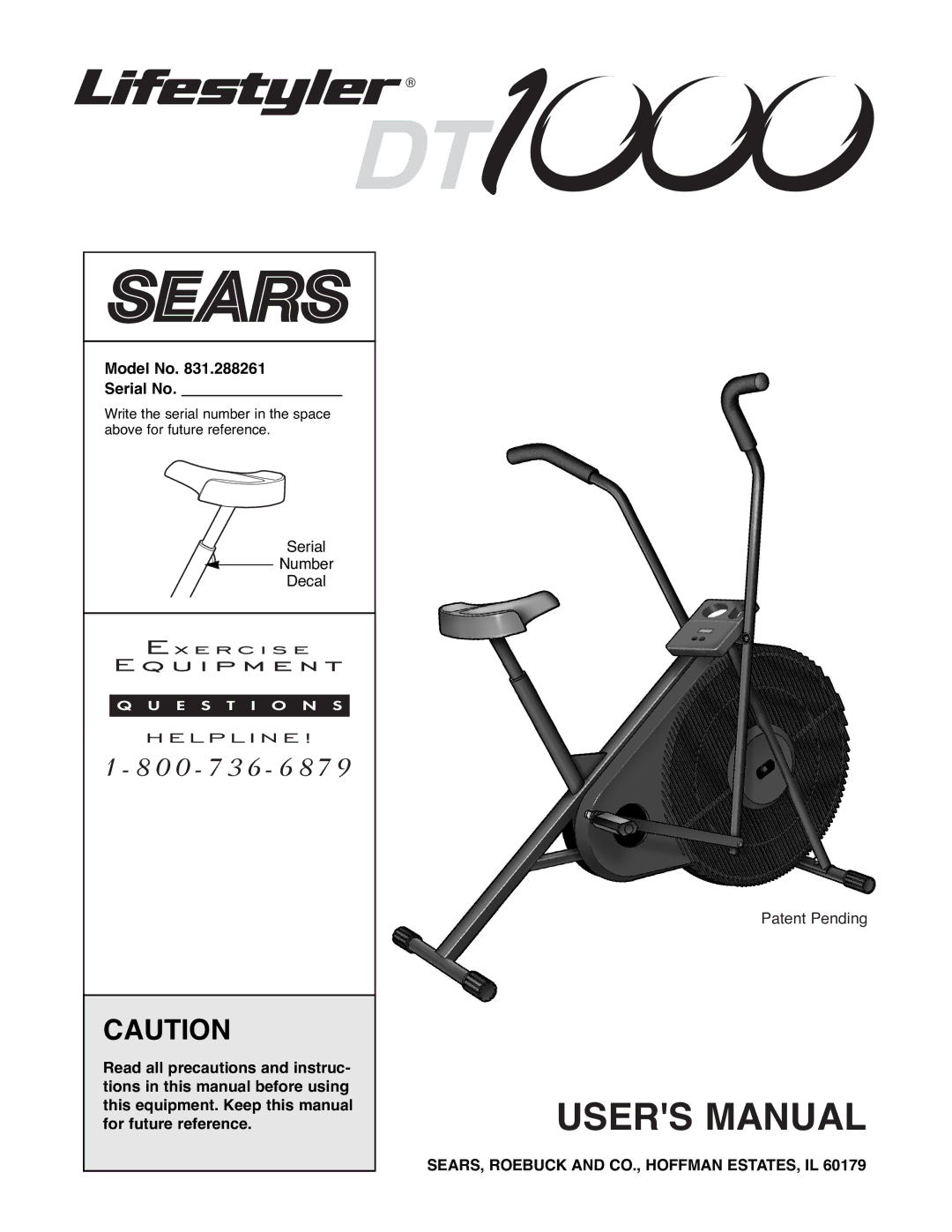 Sears 831.288261 user manual SEARS, Roebuck and CO., Hoffman ESTATES, IL 