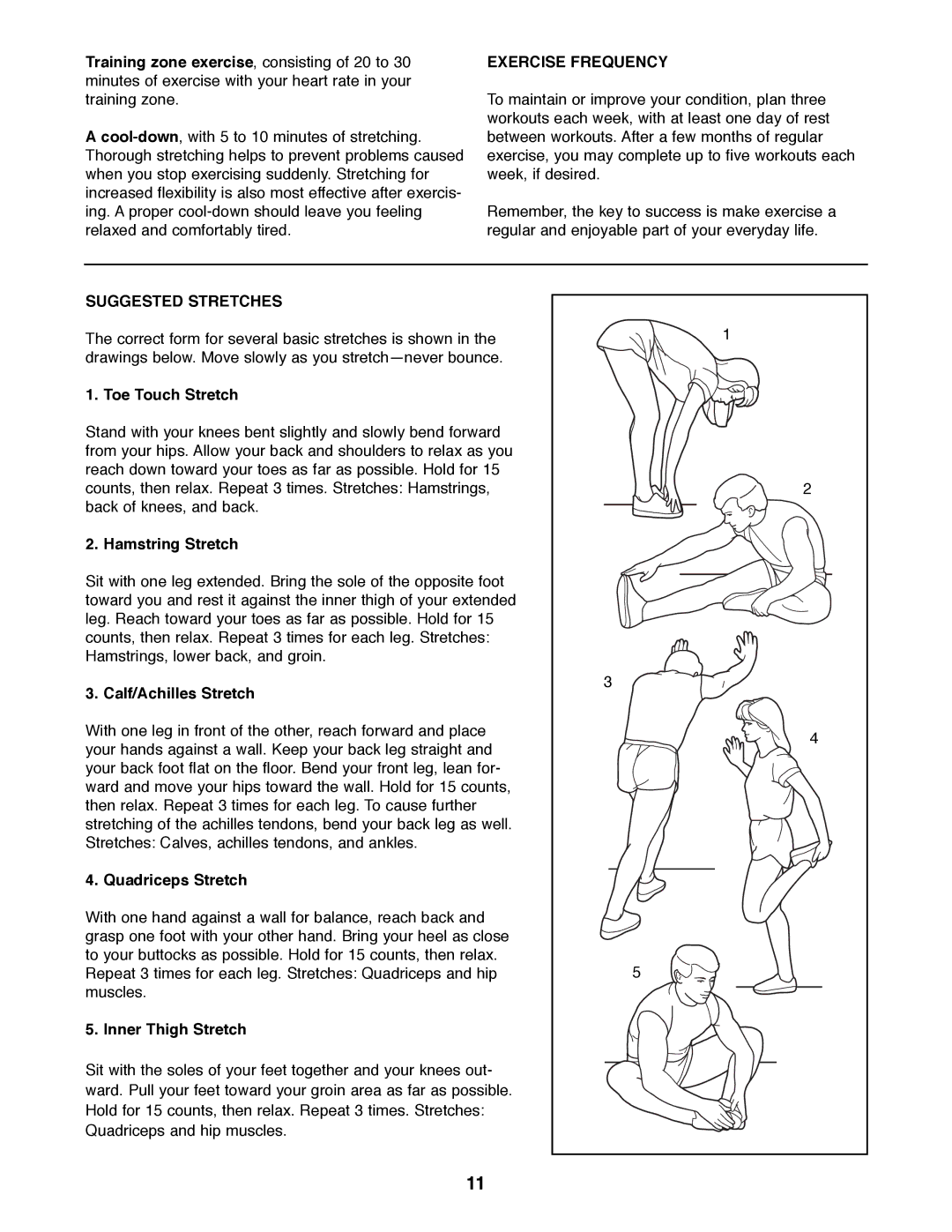 Sears 831.288300 user manual Exercise Frequency, Suggested Stretches 