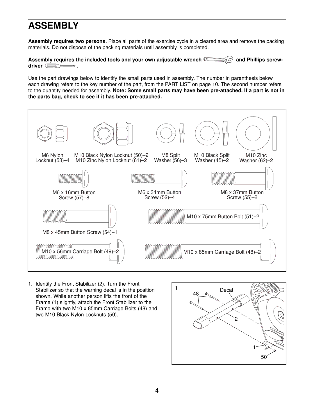 Sears 831.288720 user manual Assembly 