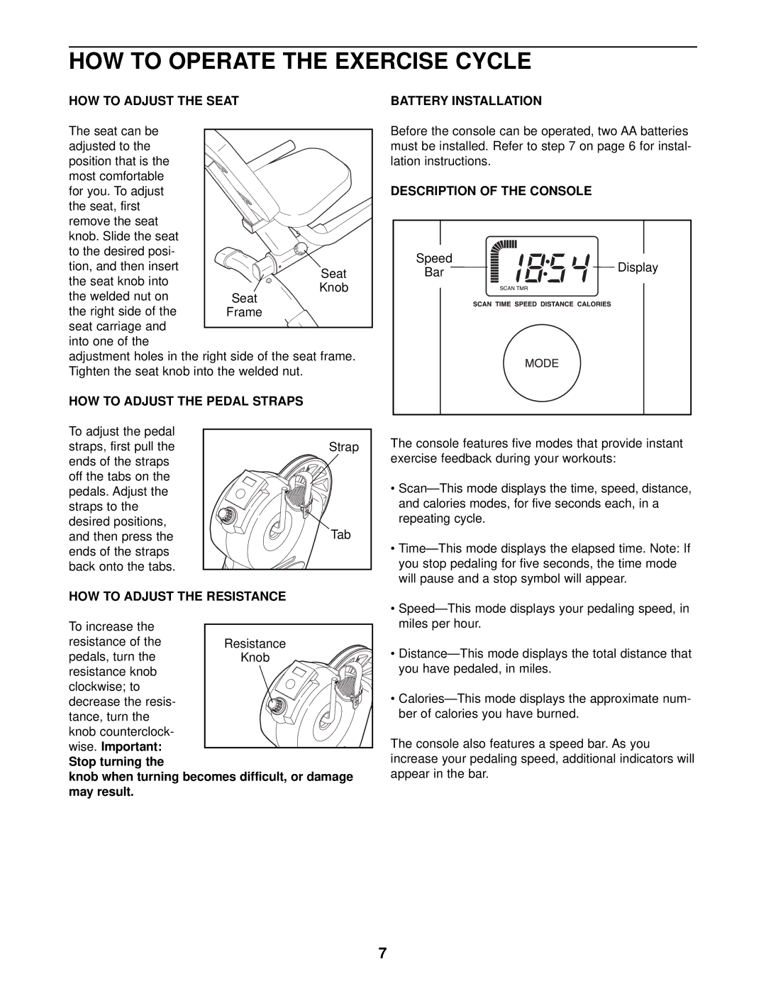 Sears 831.288720 user manual HOW to Operate the Exercise Cycle, HOW to Adjust the Seat, Description of the Console 