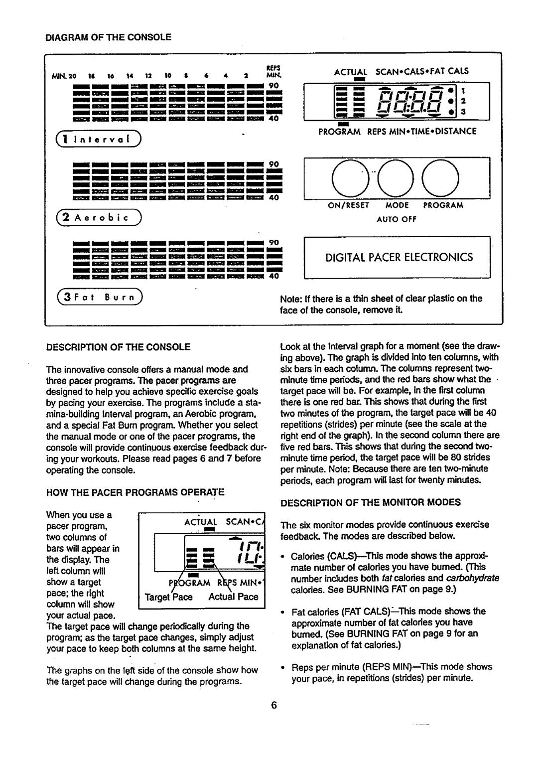 Sears 831.29074 user manual Diagram of the Console, Digital Pacer Electronics, Description of the Console 