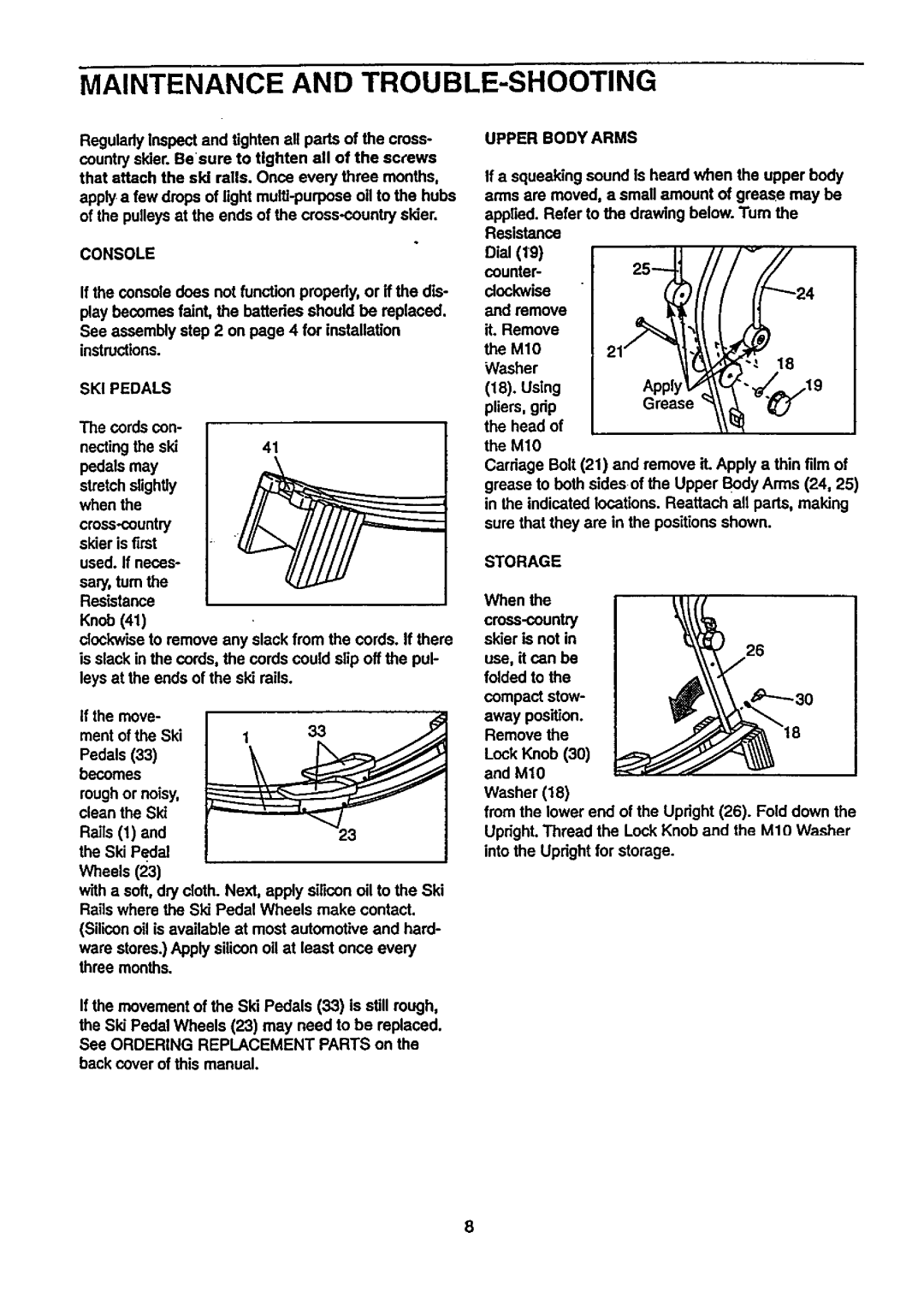 Sears 831.29074 user manual Console, SKI Pedals, Upper Body Arms, Storage 